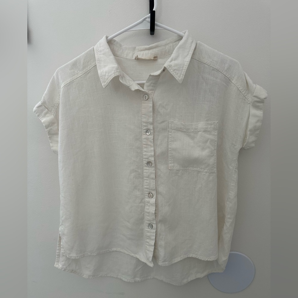 Altar'd State Ivory Linen Button-Down Shirt